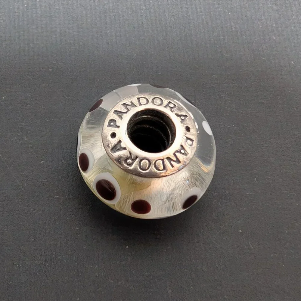 Pandora Women's Retired Sterling Silver White Purple Bubbles‎ Murano Glass Charm